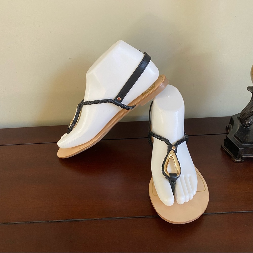 Dolce Vita Black/Gold Braided Leather Sandals
